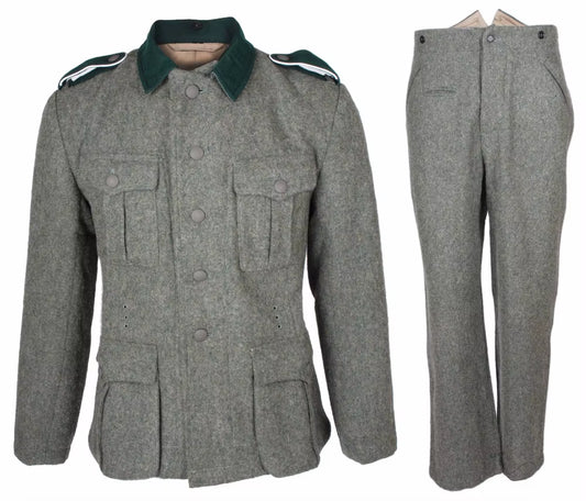 WW2- German M36 Enlisted Wool Grey Field Tunic and Trouser Set